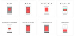Types publicités bloquées en 2018 sur mobile google chrome